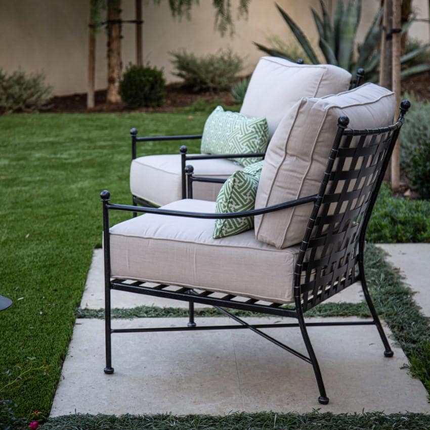Provence Wrought Iron Club Chair in Pewter/Canvas Natural by