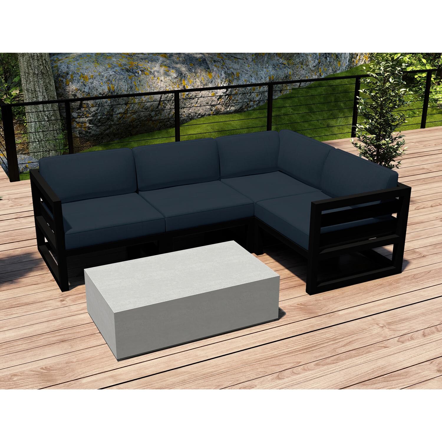 Lakeview MSTYMAS-BK-5SEC-IN Misty Cove 5 Pc Aluminum Sectional Set in Black w/Coffee Table & Spectrum Indigo Cushions by Lakeview Outdoor Designs - Set Outside - Lifestyle thumbnail