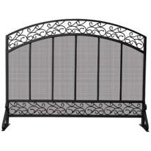 UniFlame 44-Inch Black Wrought Iron Fireplace Screen With Hammered Copper Trim - S-1324 image
