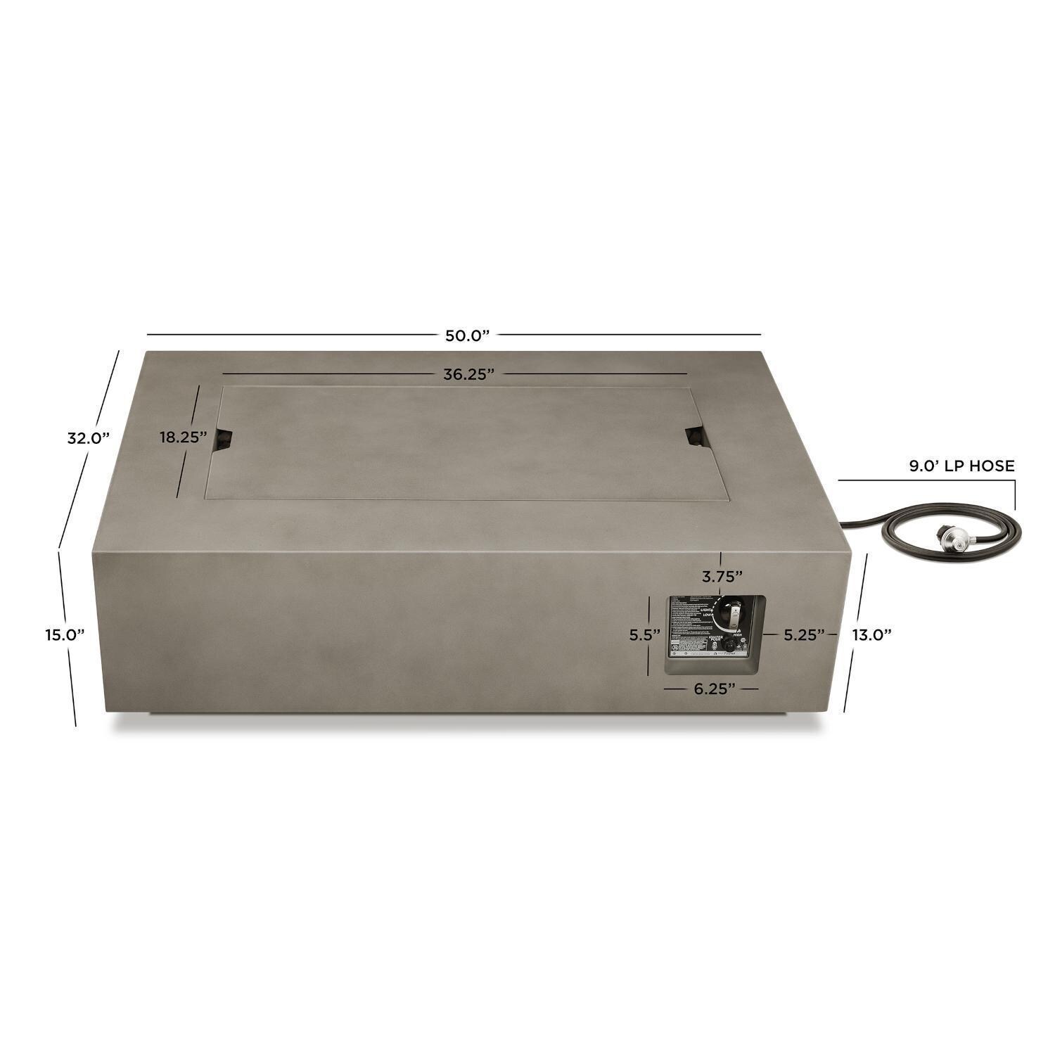 Lakeview Outdoor Designs SC-C9813LP-MGRY Elysian 50-Inch Rectangle Propane Gas Fire Table - Dimensions thumbnail