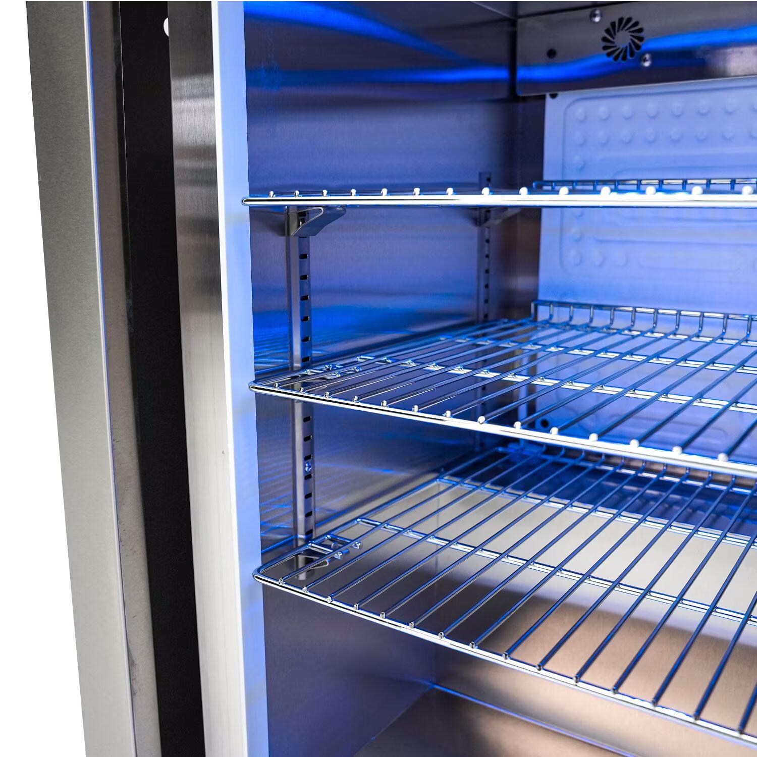 Mont Alpi Black Series 10 Ft Propane Outdoor Kitchen Island w/ Side Burner & Refrigerator - Fridge Interior - Detail thumbnail