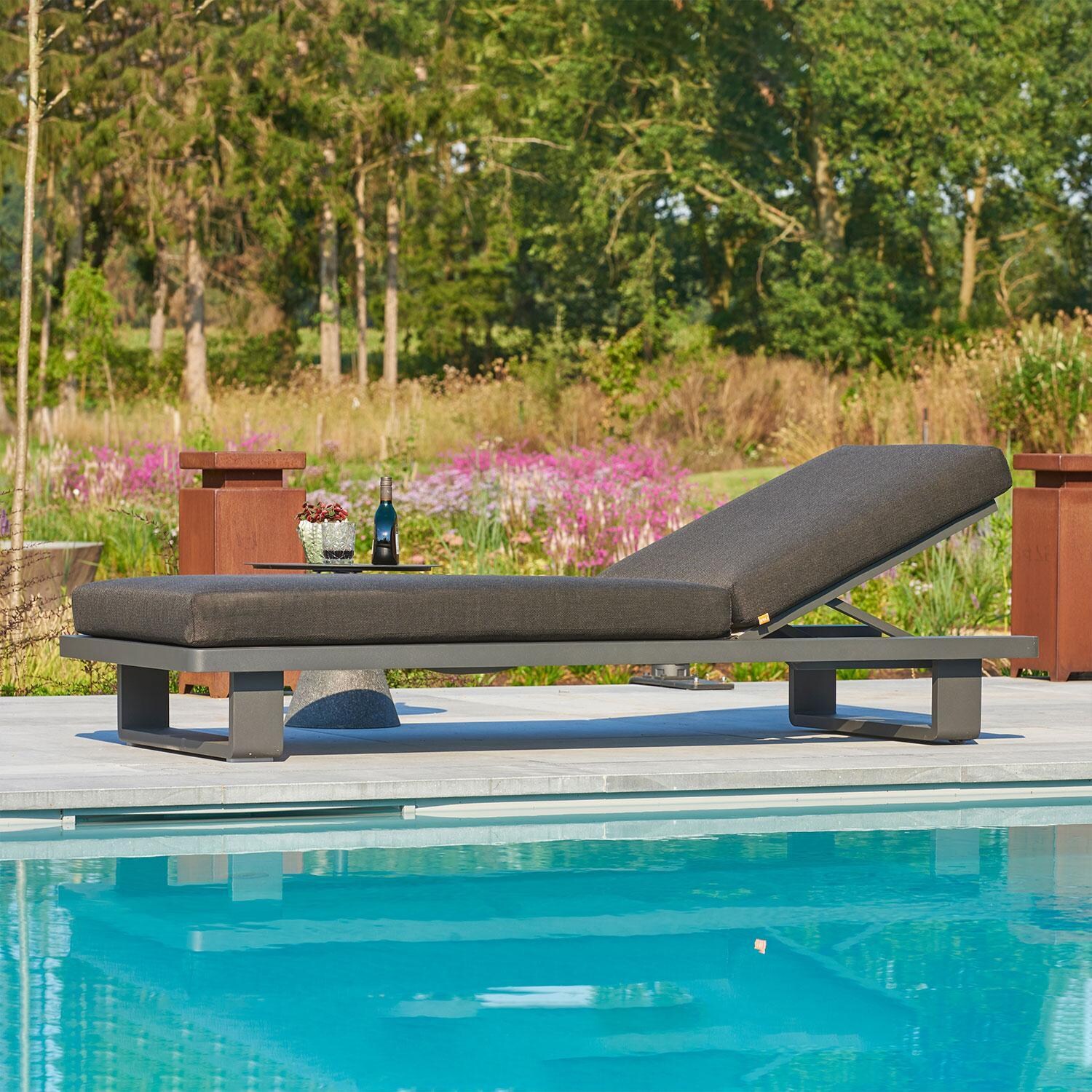 Fitz Roy Aluminum Multi-Position Chaise Lounge in Gray By KETTLER - Side View - Lifestyle thumbnail