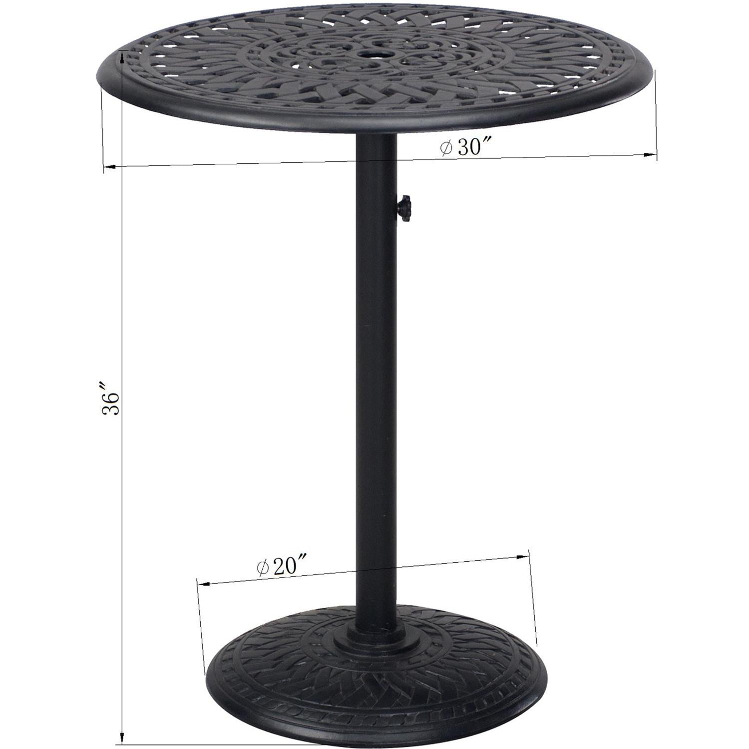 Darlee Elisabeth 3 Pc Cast Aluminum Counter Height Bar Set w/ 30 Inch Round Series 60 Table in Antique Bronze/Beige - Table Dimensions - Dimensional thumbnail