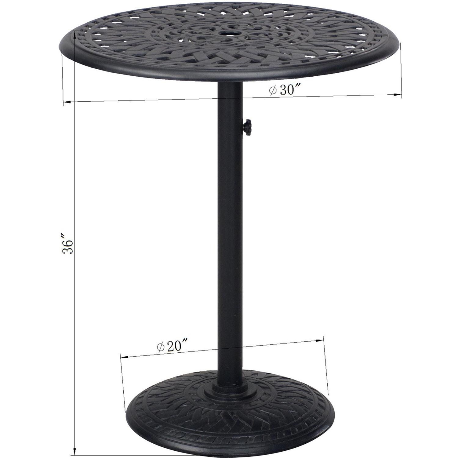 Darlee Elisabeth 3 Pc Cast Aluminum Counter Height Bar Set w/ 30 Inch Round Series 60 Table in Antique Bronze/Beige - Table Dimensions - Dimensional thumbnail