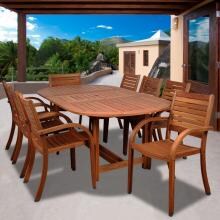 Arizona 9 Piece Eucalyptus Patio Dining Set With 71 X 43 Inch Oval Extension Table And Stacking Chairs By Amazonia