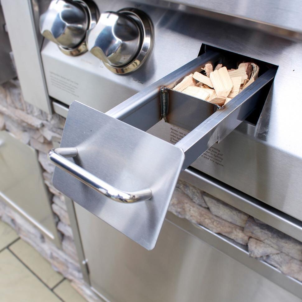 Vintage VBQ30G-L 30 Inch Liquid Propane Gas Built-In Grill - Wood Chip Tray With Chips - Detail thumbnail