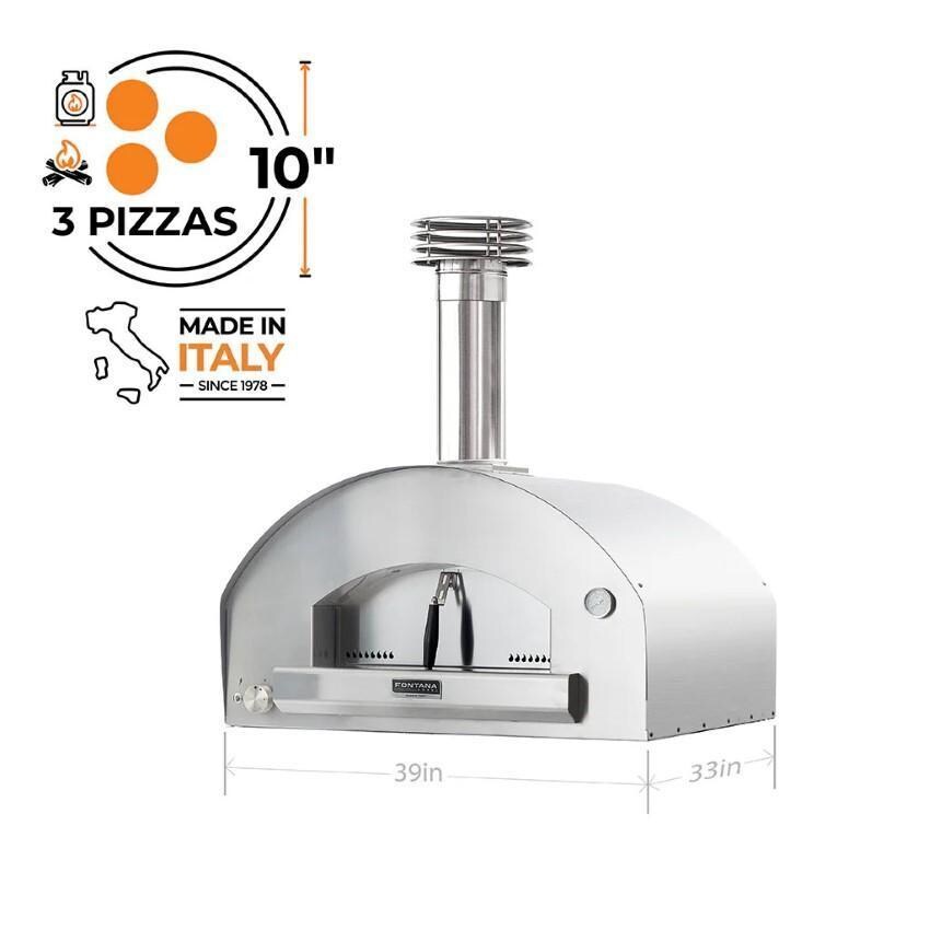 Fontana Forni FTFIR-H-S + FTCART-L Firenze Hybrid Pizza Oven on Cart - Stainless Steel - Pizza Count - Dimensional thumbnail