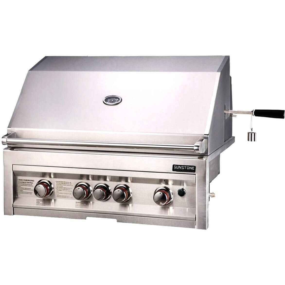 Sunstone 34-Inch 4-Burner Built-In Propane Gas Grill With Rotisserie - SUN4B-IR-LP