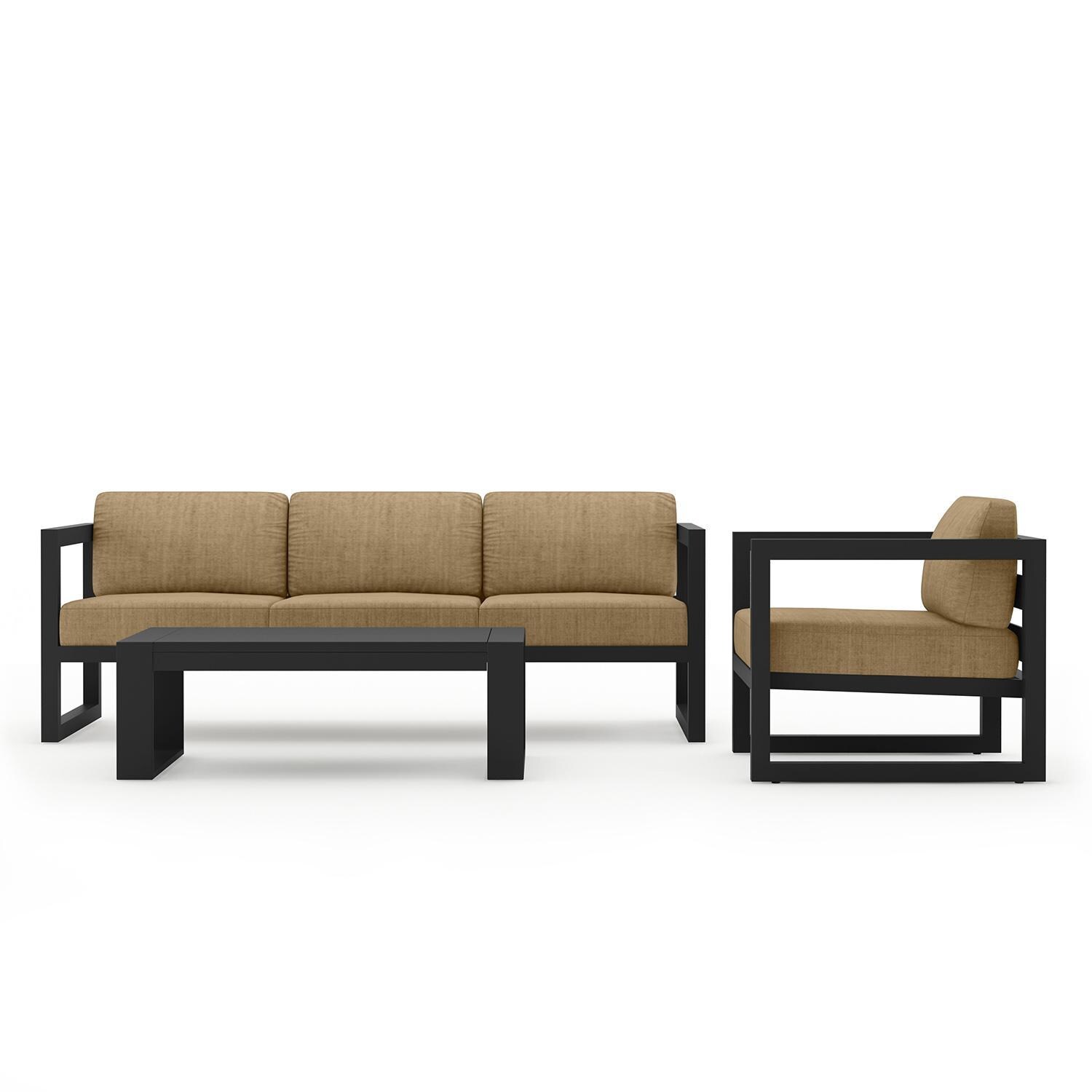 Misty Cove 3 Piece Seating Set In Slate w/Portal Coffee Table & Heather Beige Cushions by Lakeview - Complete Set - White Background thumbnail