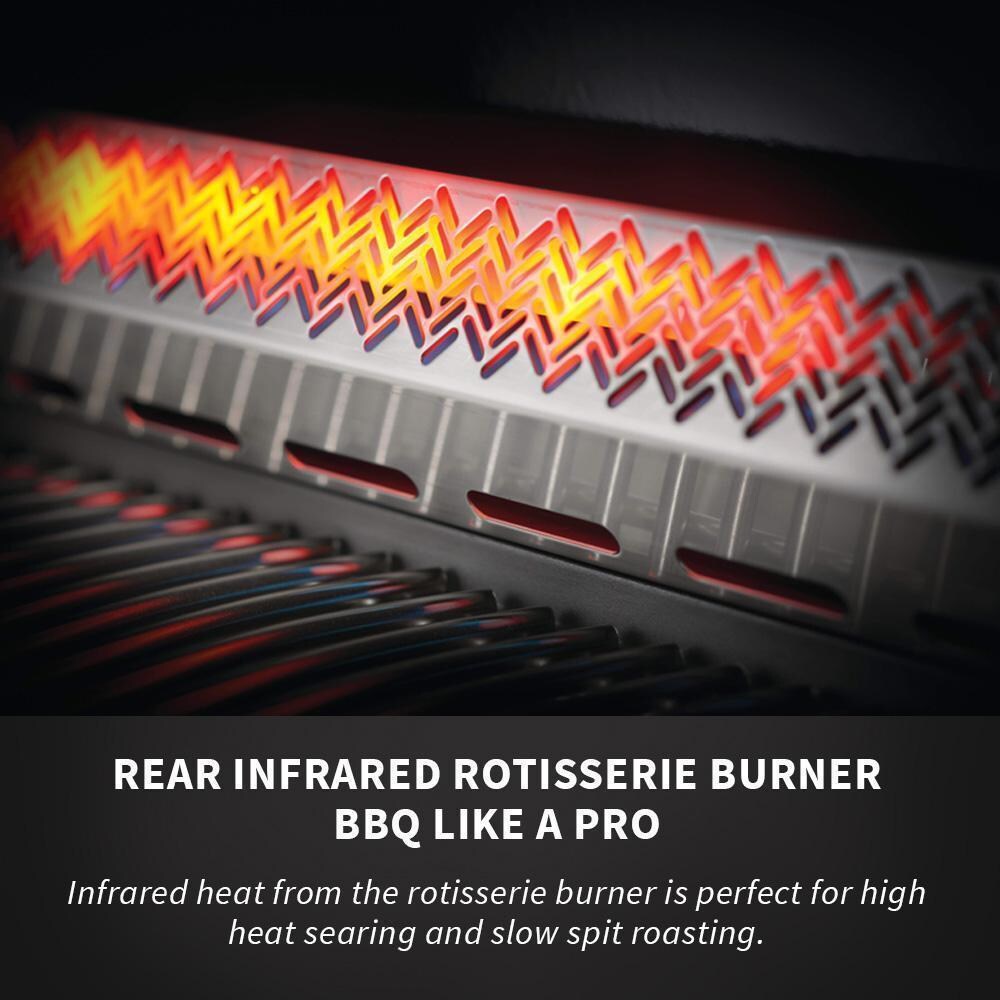 Napoleon Prestige 500 Propane Grill Bundle w/Cover, Charcoal Tray, Rotisserie Basket & Drip Trays - Prestige 500 Propane Gas Grill - Rotisserie Burner - Detail