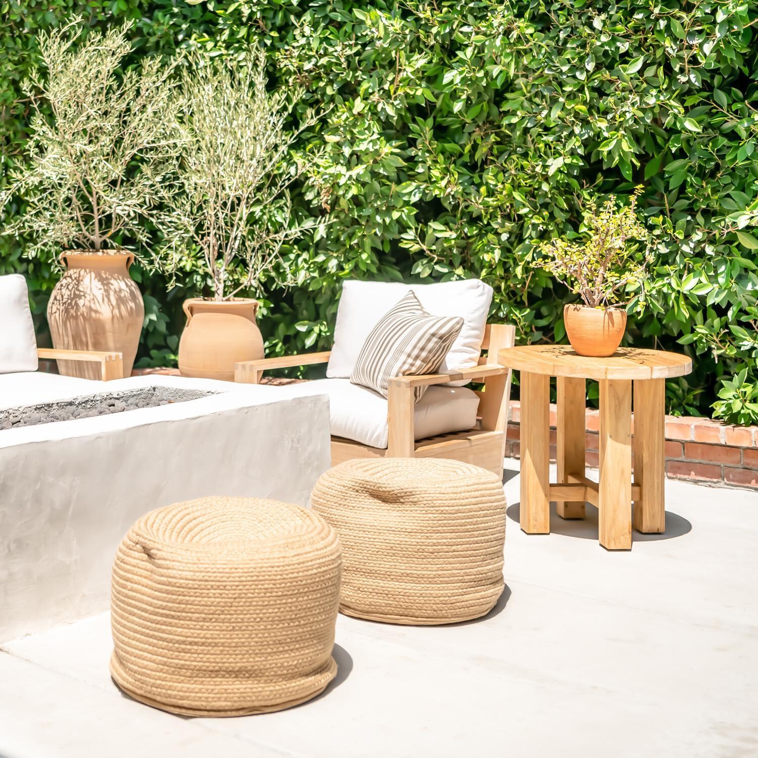 Teak + Table Monday Round Teak Patio End Table - Lounge Area - Lifestyle thumbnail