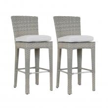 Majorca 2 Piece Wicker Patio Bar Stool Set W/ Sunbrella Cast Silver Cushions By Sunset West