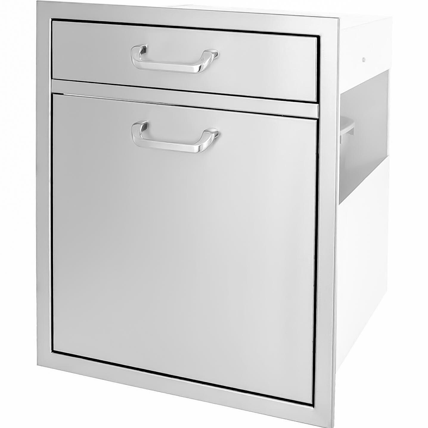 BBQGuys  BBQ-260-TR/RCY/SDR Signature Series 20-Inch Single Drawer & Roll-Out Stainless Steel Trash/Recycling Bin Combo - Side View thumbnail