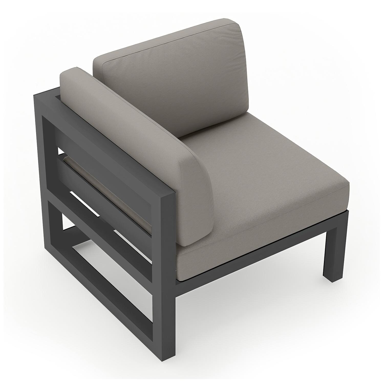 Misty Cove Aluminum Corner Club Chair in Slate w/Canvas Charcoal Cushions by Lakeview - Top Angle View - White Background thumbnail
