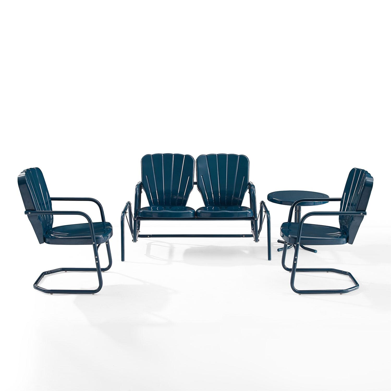 Ultimate Patio UP-32255NV 4Pc Retro Outdoor Loveseat Glider Patio Set in Navy Gloss - Position Change - White Background thumbnail