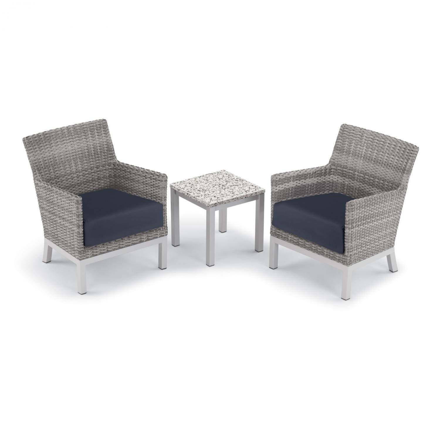 Argento 3 Piece Wicker Patio Conversation Set W/ Lite-Core Ash End Table & Midnight Blue Cushions By Oxford Garden