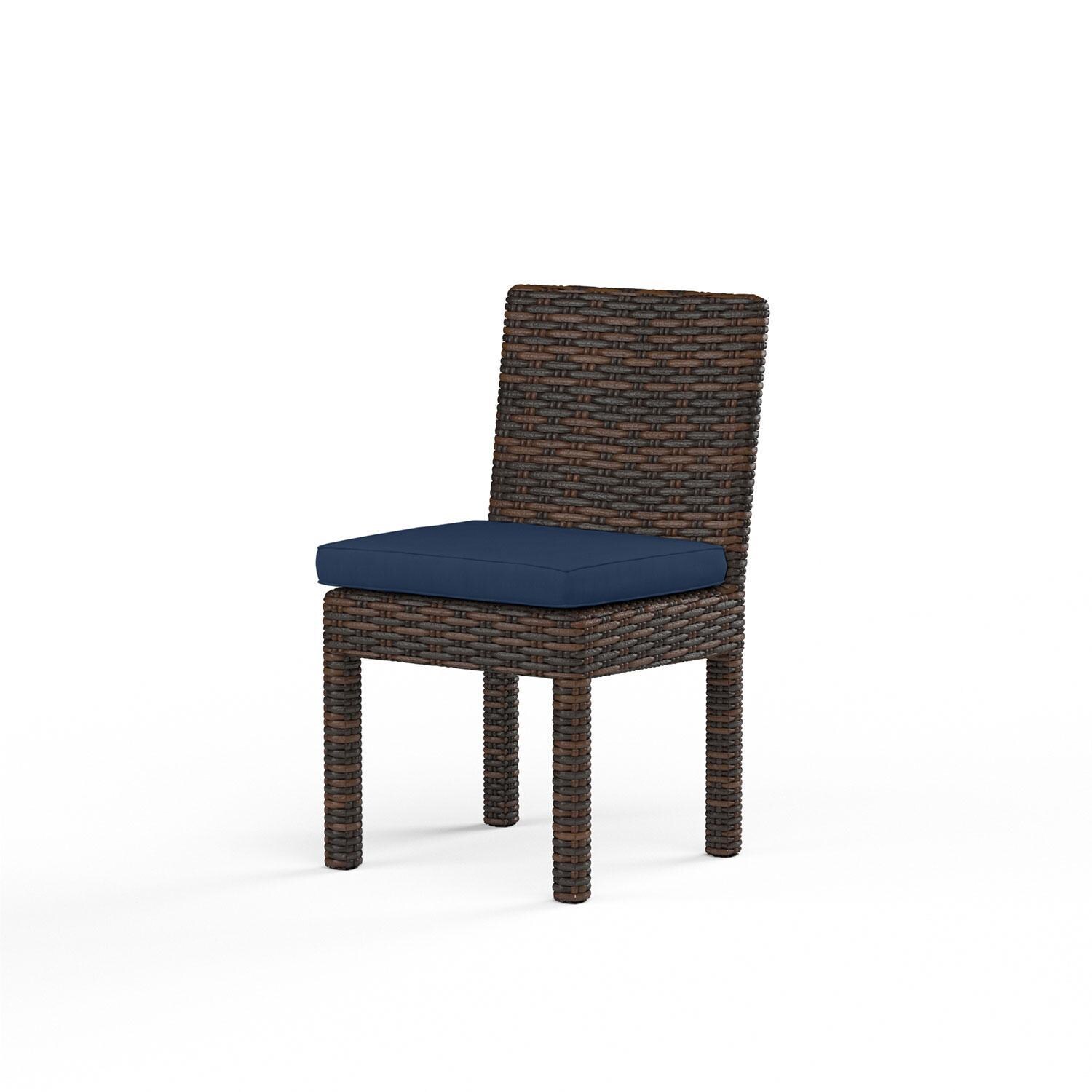 Montecito Wicker Patio Armless Dining Chair in Spectrum Indigo w/ Self Welt By Sunset West