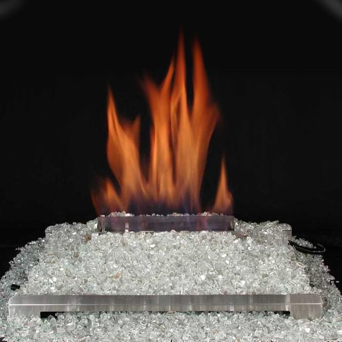 Rasmussen 20-Inch Platinum ALTERNA See-Thru FireGlitter Set With Vent Free Natural Gas Stainless Steel Chassis Burner - Variable Flame Remote