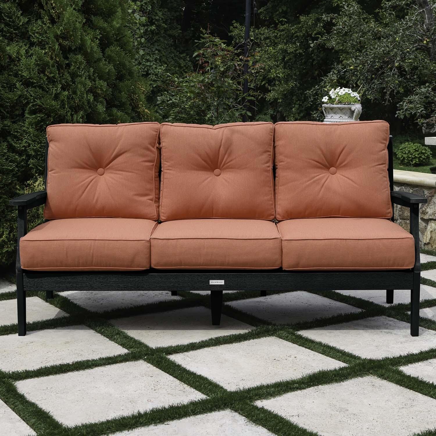 Blushing Bay 3 Person Recycled Plastic Sofa in Canvas Persimmon/Black by Lakeview Outdoor Designs - Lifestyle thumbnail