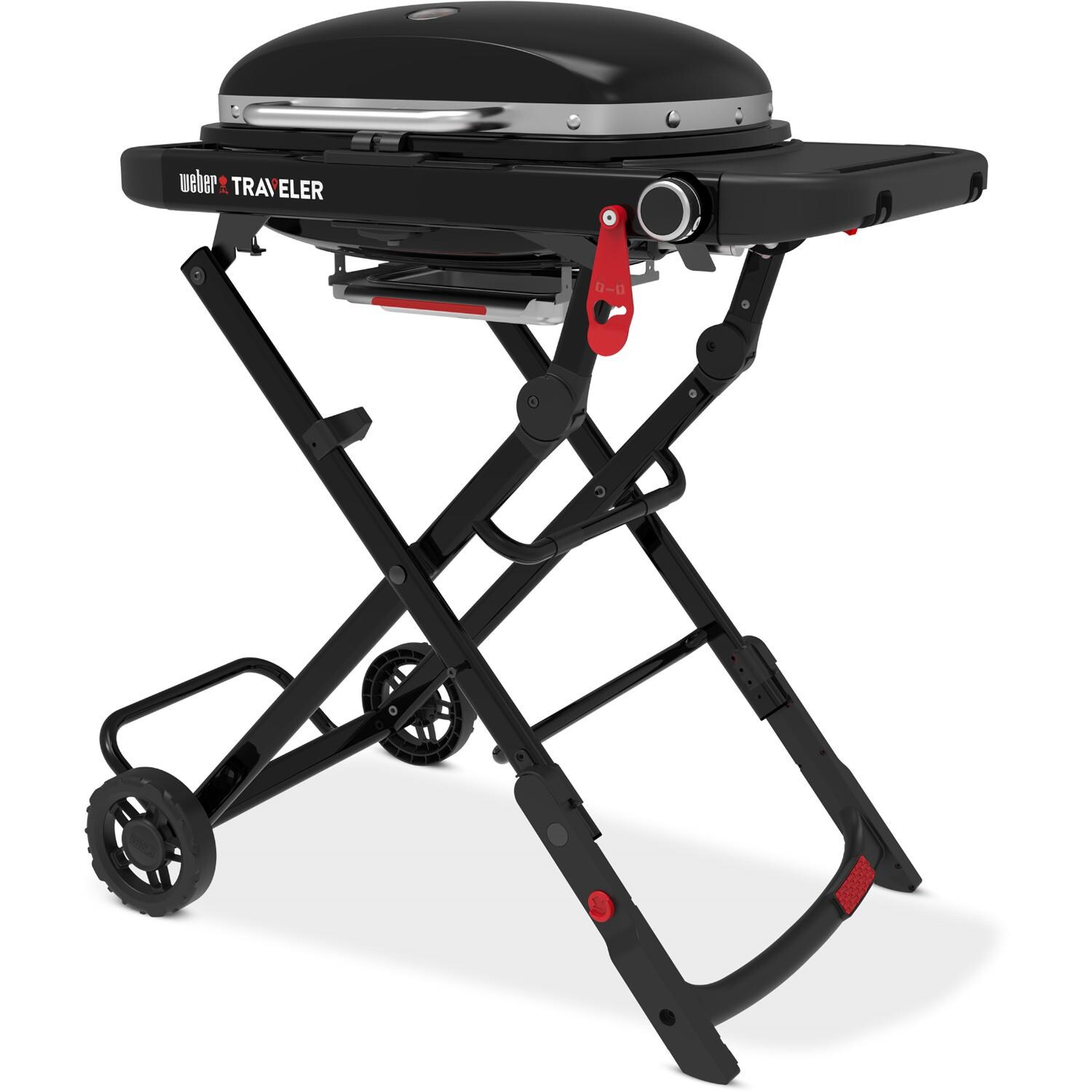 Weber Traveler Compact Portable Propane Grill - Black - 1501741 - Wheels in Back - White Background thumbnail