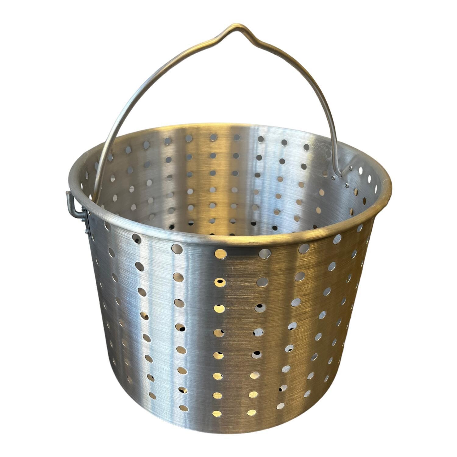 High Performance Cookers PW80-BDJ-VLV075 80 Quart Powered Seafood/Crawfish Cooker - Basket Handle Up - White Background thumbnail