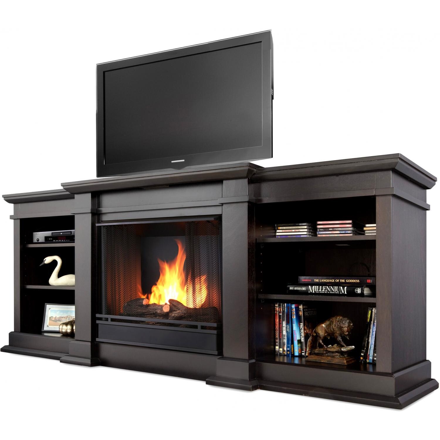Real Flame Fresno 71-Inch Gel Fireplace Media Console - Dark Walnut thumbnail