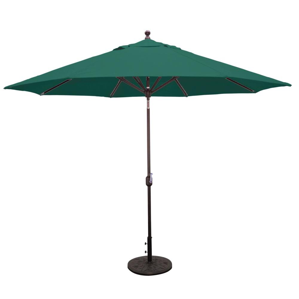 Galtech 11 Ft. Octagonal Aluminum Patio Market Umbrella W/ Crank Lift And Deluxe Auto Tilt - Antique Bronze Frame W/ Sunbrella Canvas Forest Green Canopy