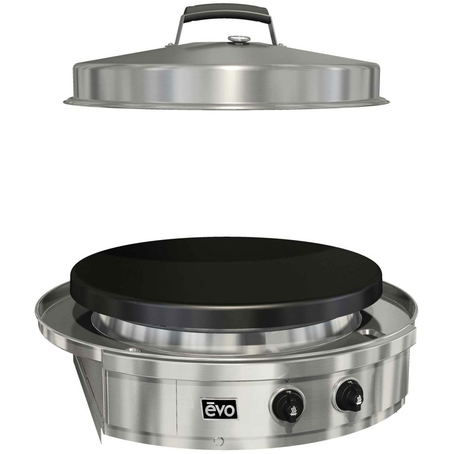 EVO 10-0055-LP-C Affinity 30G Built-In Flattop Propane Gas Grill w/ Non-Stick Ceramic Clad Coating - W/ Lid Off - White Background thumbnail