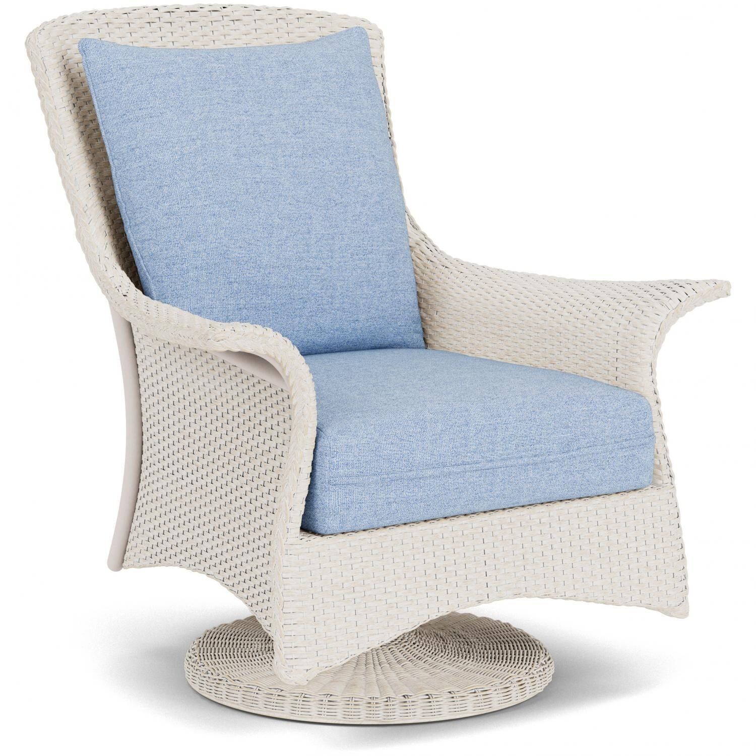 Lloyd Flanders Mandalay Swivel Rocker Lounge Chair in Antique White Finish with Demo Skyway Fabric - Angled thumbnail