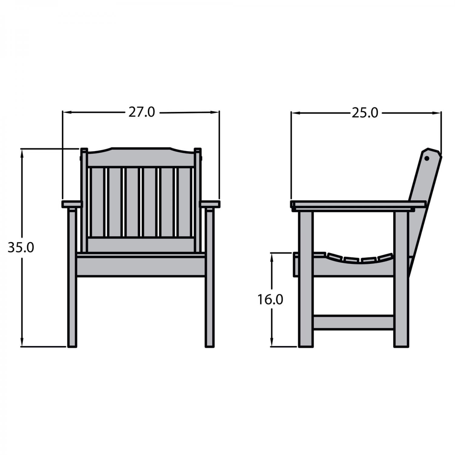 Lakeview Hart Lane Garden Chair - Federal Blue - Line Drawing thumbnail
