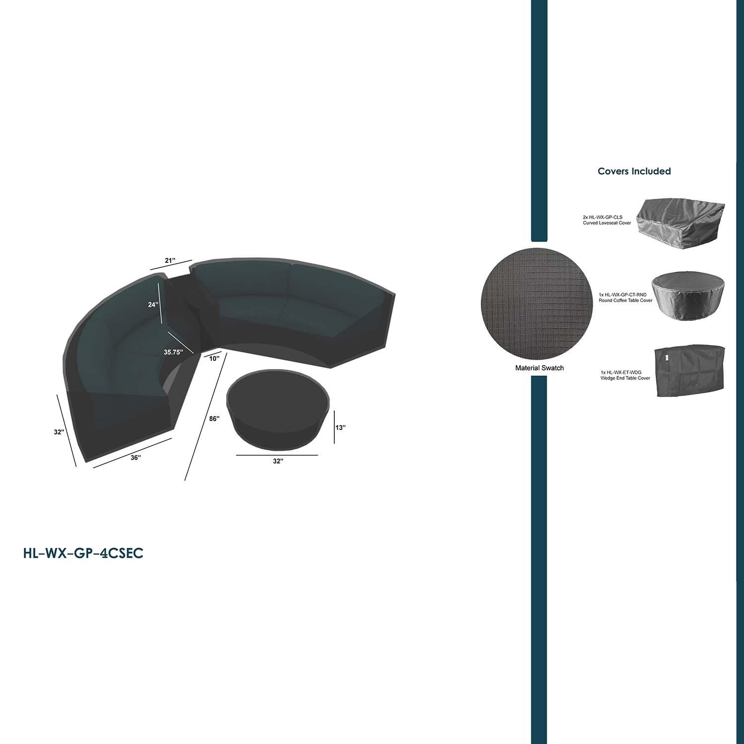 Weather Resistant Covers For 4 Pc Curve Sectional Set by Lakeview Outdoor Designs - White Background thumbnail