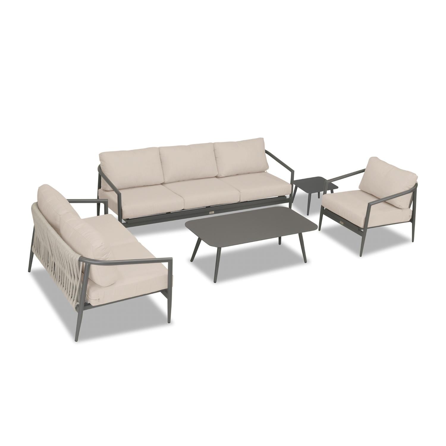 Lakeview Midnight Cove 5 Pc Aluminum Sofa Seating Set in Slate/Pebble Gray/Canvas Flax - Top - White Background thumbnail