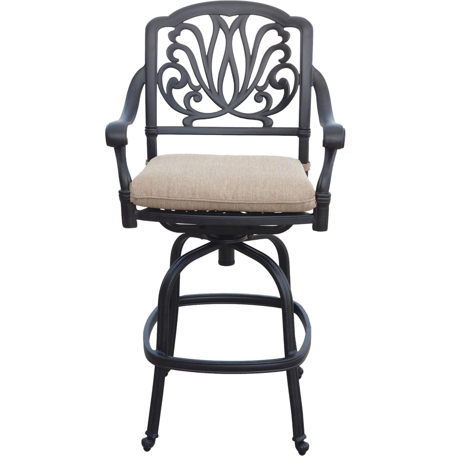 Darlee Elisabeth Cast Aluminum Swivel Bar Stool in Antique Bronze/Beige Canvas - Chair - White Background thumbnail