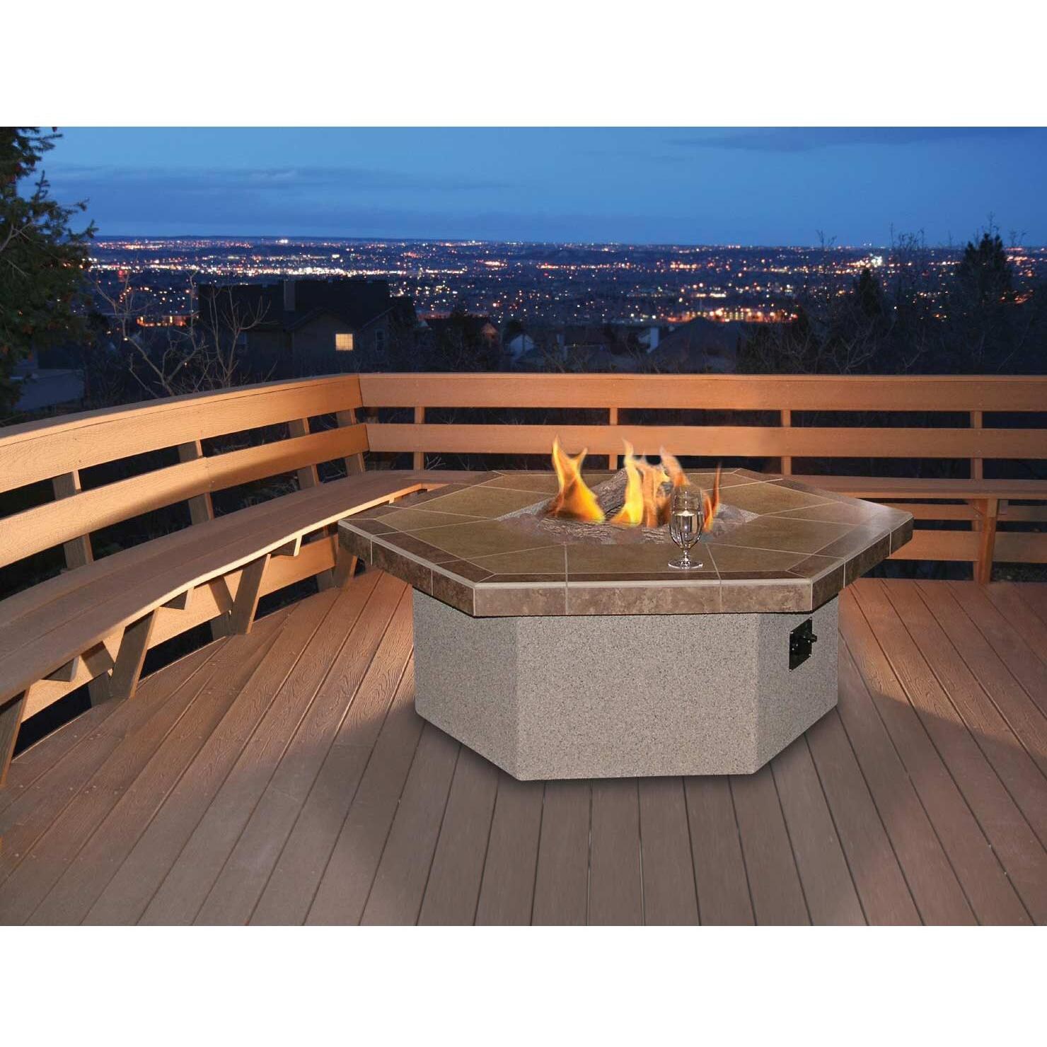 Cal Flame 48 X 20 Inch Outdoor Gas Hexagon Firepit (Tile Finish Shown Not Available) thumbnail