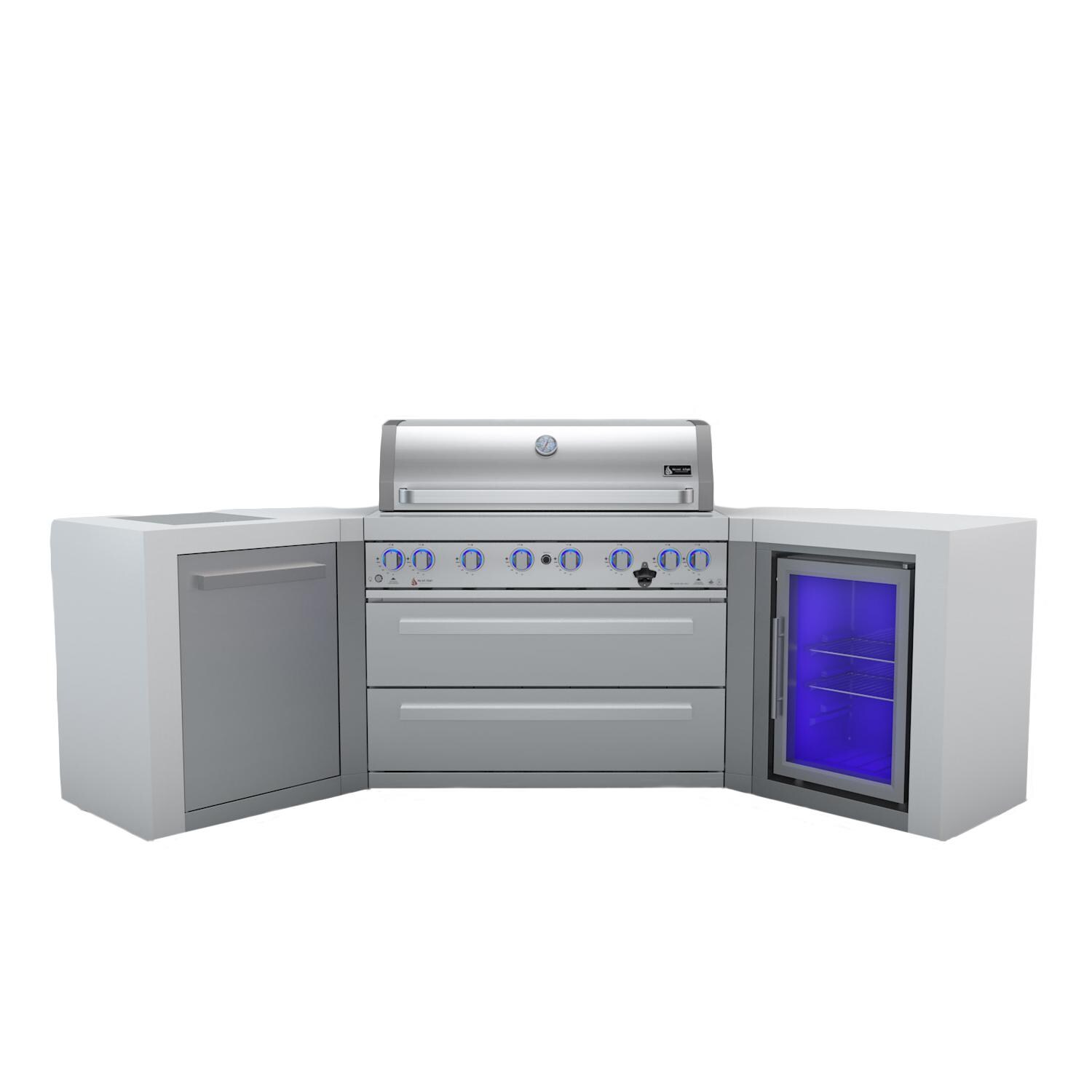 Mont Alpi 805 Deluxe 45 Degree Propane Gas Island Grill W/ Refrigerator Cabinet, Infrared Side Burner, & Rotisserie Kit - MAi805-D45FC image