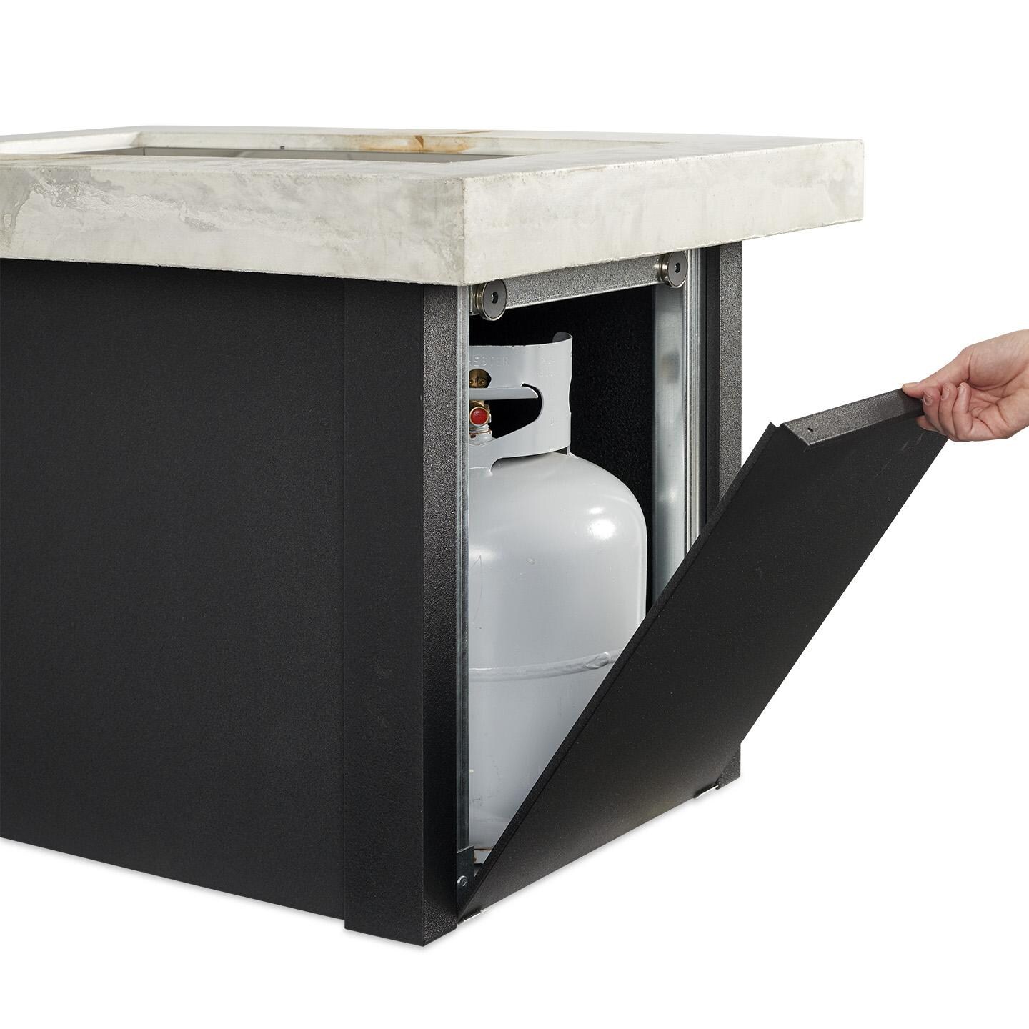 The Outdoor GreatRoom Company Providence Rectangular Gas Fire Pit Table - Access door provides convenient storage for propane tanks thumbnail