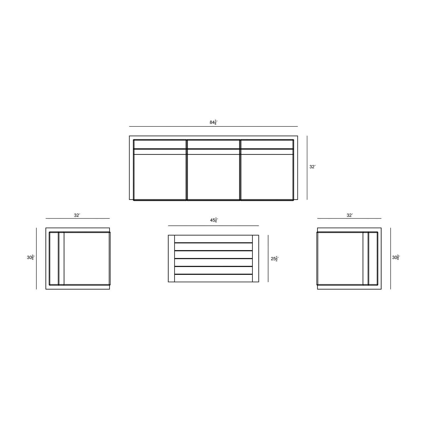Misty Cove 4 Pc Aluminum Sofa Seating Set w/ Swivel Chairs in Black/Cast Silver by Lakeview Outdoor Designs - Top View - Dimensional thumbnail