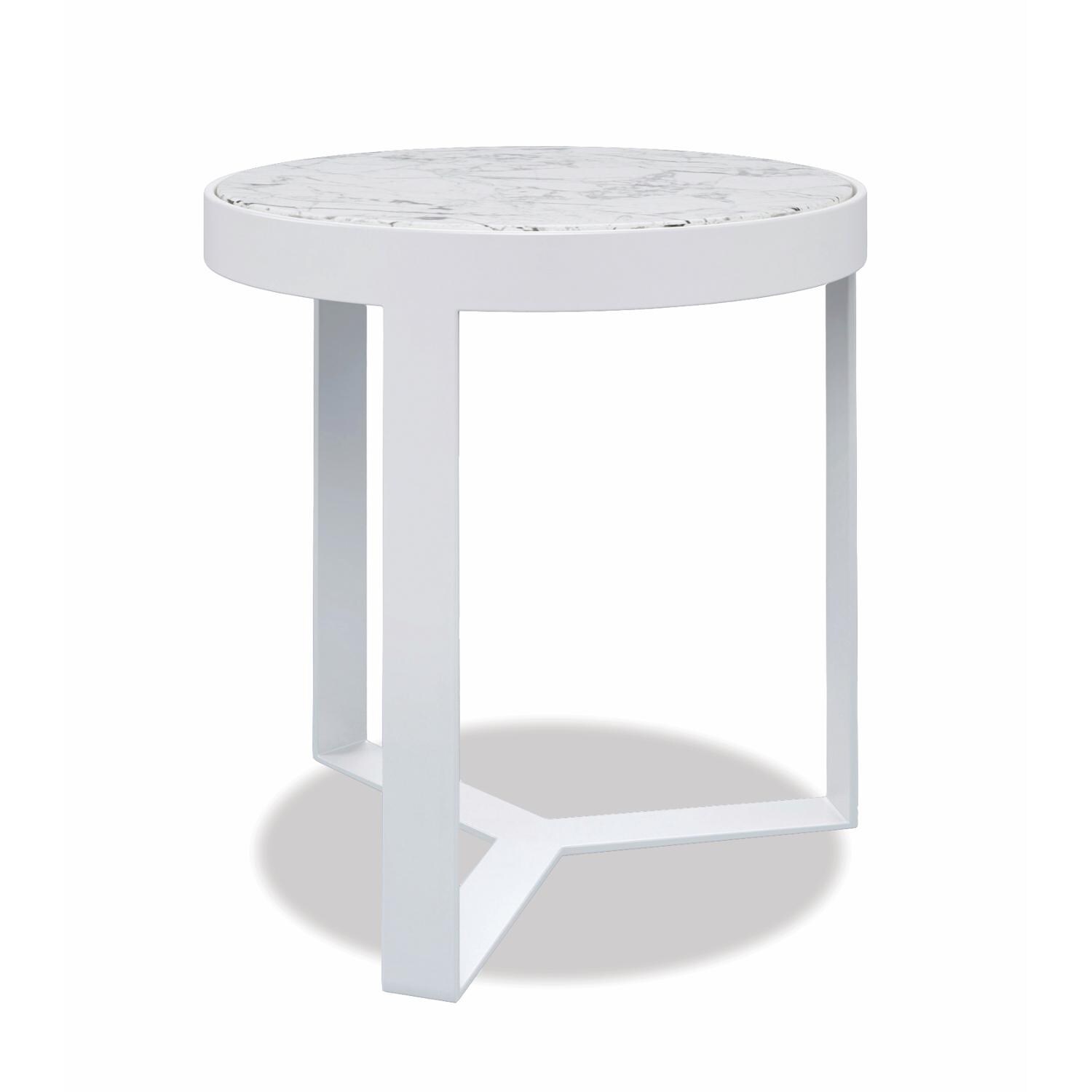 Sunset West - 4705-ET - Contemporary 18-Inch Round Aluminum Patio End Table W/ Honed Cararra Marble Top - Frost thumbnail
