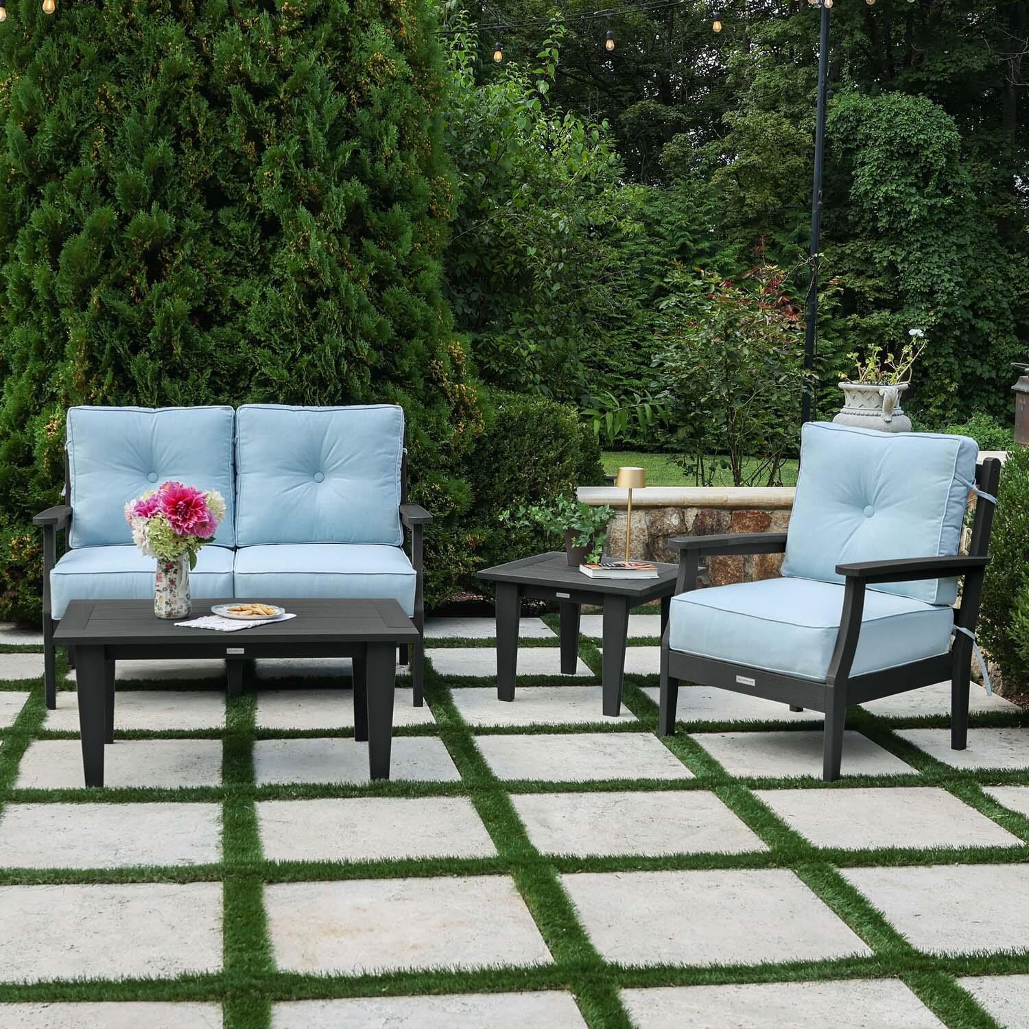 Blushing Bay 4 Pc Recycled Plastic Seating Set in Bliss Dew/Black by Lakeview Outdoor Designs - Lifestyle thumbnail