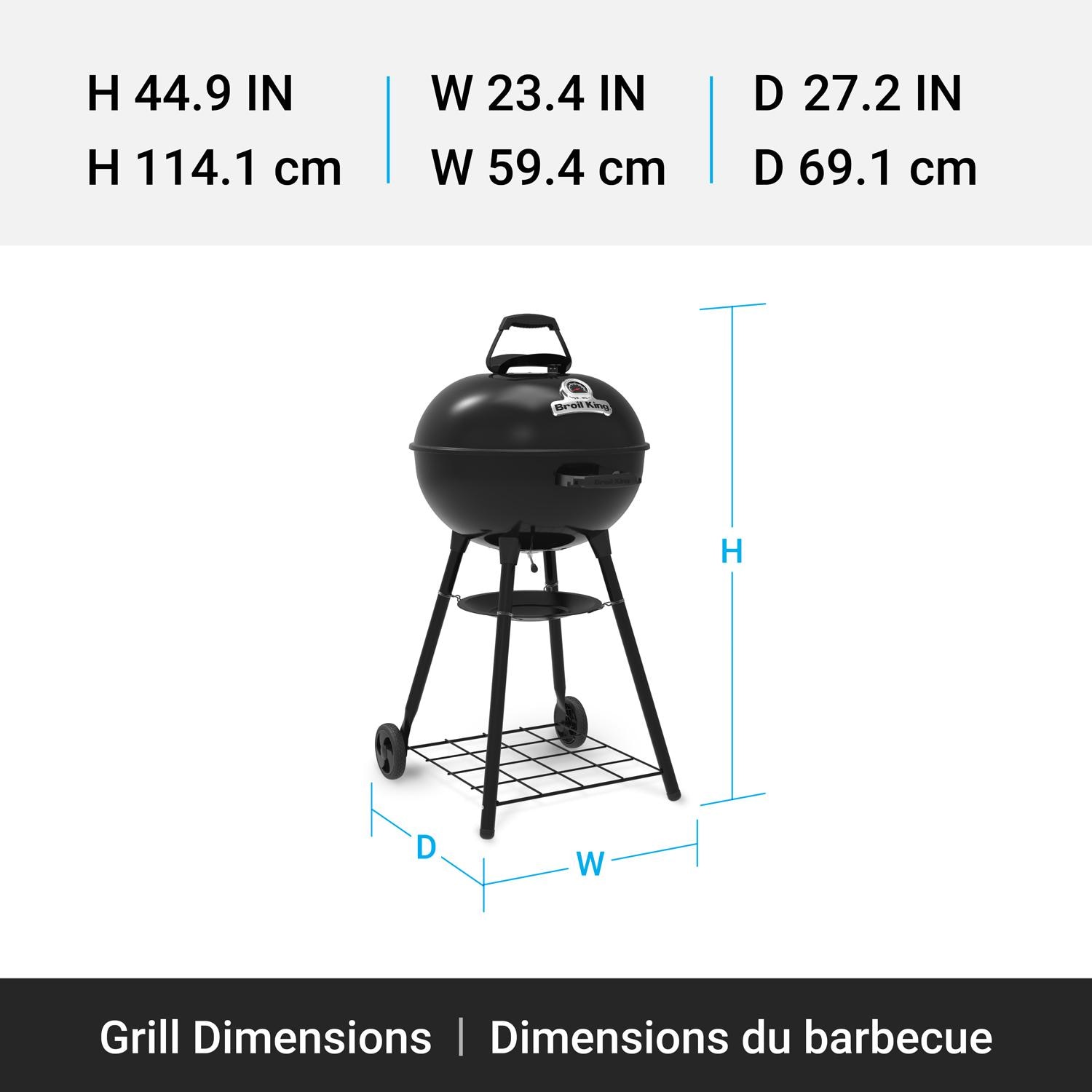 Broil King 401010 Kettle 22 1/2-in Charcoal Grill - Black - Dimensions thumbnail