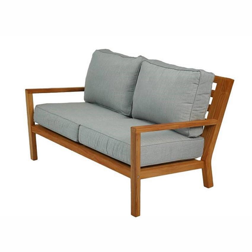 Royal Teak Collection Coastal 2 Person Teak Loveseat w/ Sunbrella Cushions in Canvas Granite - White Background thumbnail