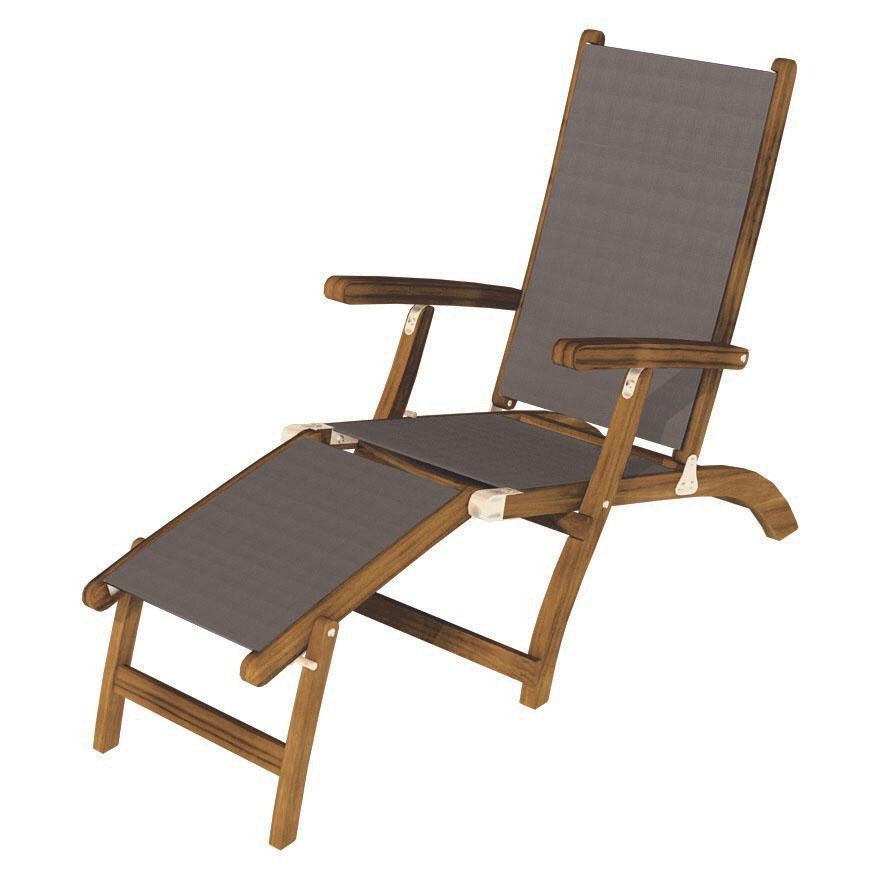 Royal Teak Collection Steamer Teak Patio Chaise Lounge W/ Gray Sling thumbnail