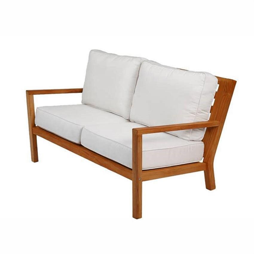 Royal Teak Collection Coastal 2 Person Teak Loveseat w/ Sunbrella Cushions in Canvas Natural - White Background thumbnail