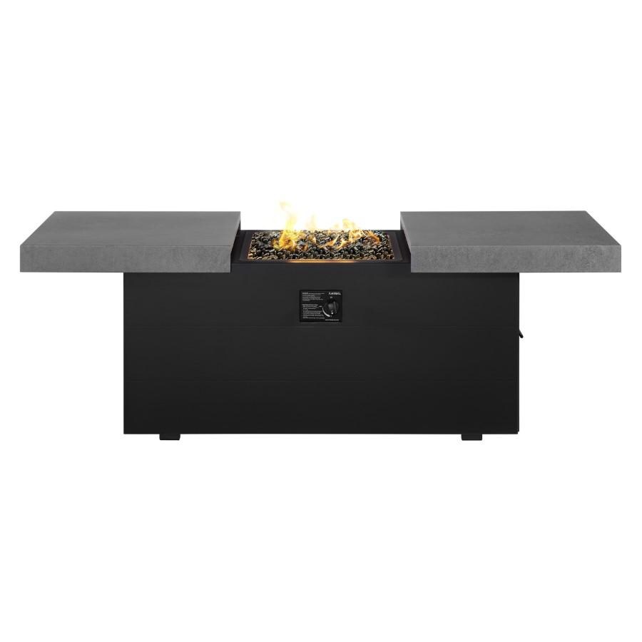 Plank and Hide 24 Inch x 48 Inch Rectangle Functional Fire Pit in Black Iron - Concrete 90007-BLA-1-CON-1 - Open Side View thumbnail