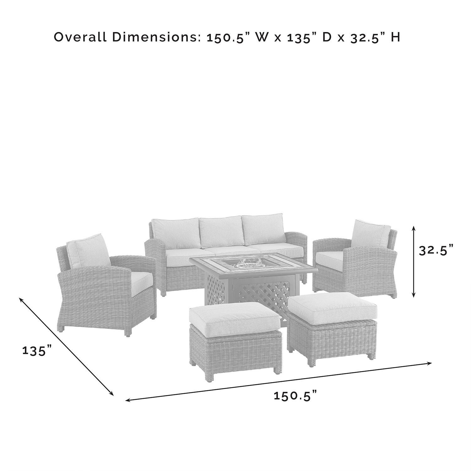 Ultimate Patio UP-92417WB-GY 6Pc Wicker Outdoor Sofa Set in Gray - Overall Dimensions - Diagram thumbnail