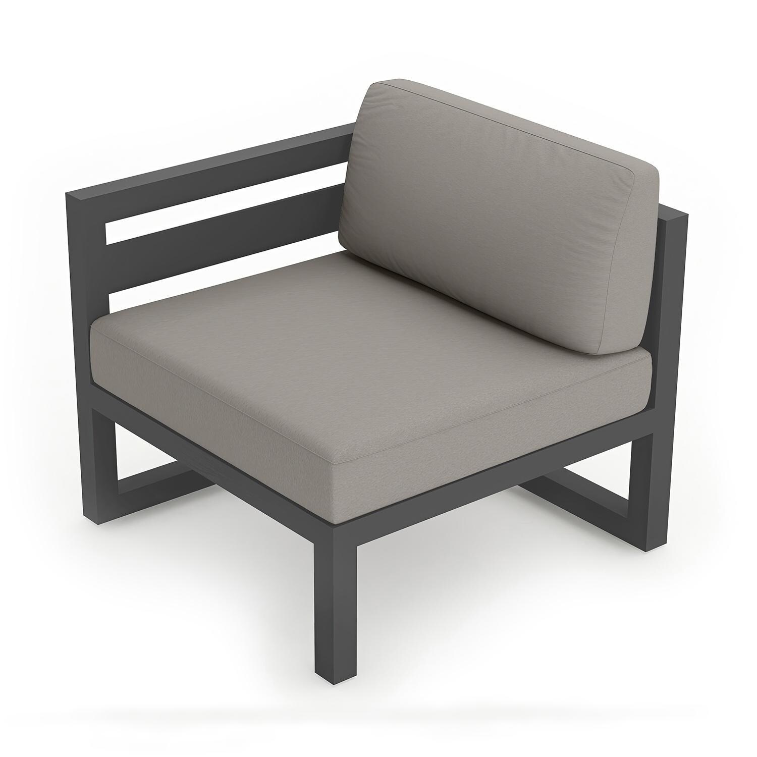 Misty Cove Aluminum Left Arm Club Chair in Slate w/Canvas Charcoal Cushions by Lakeview - Angle View - White Background thumbnail