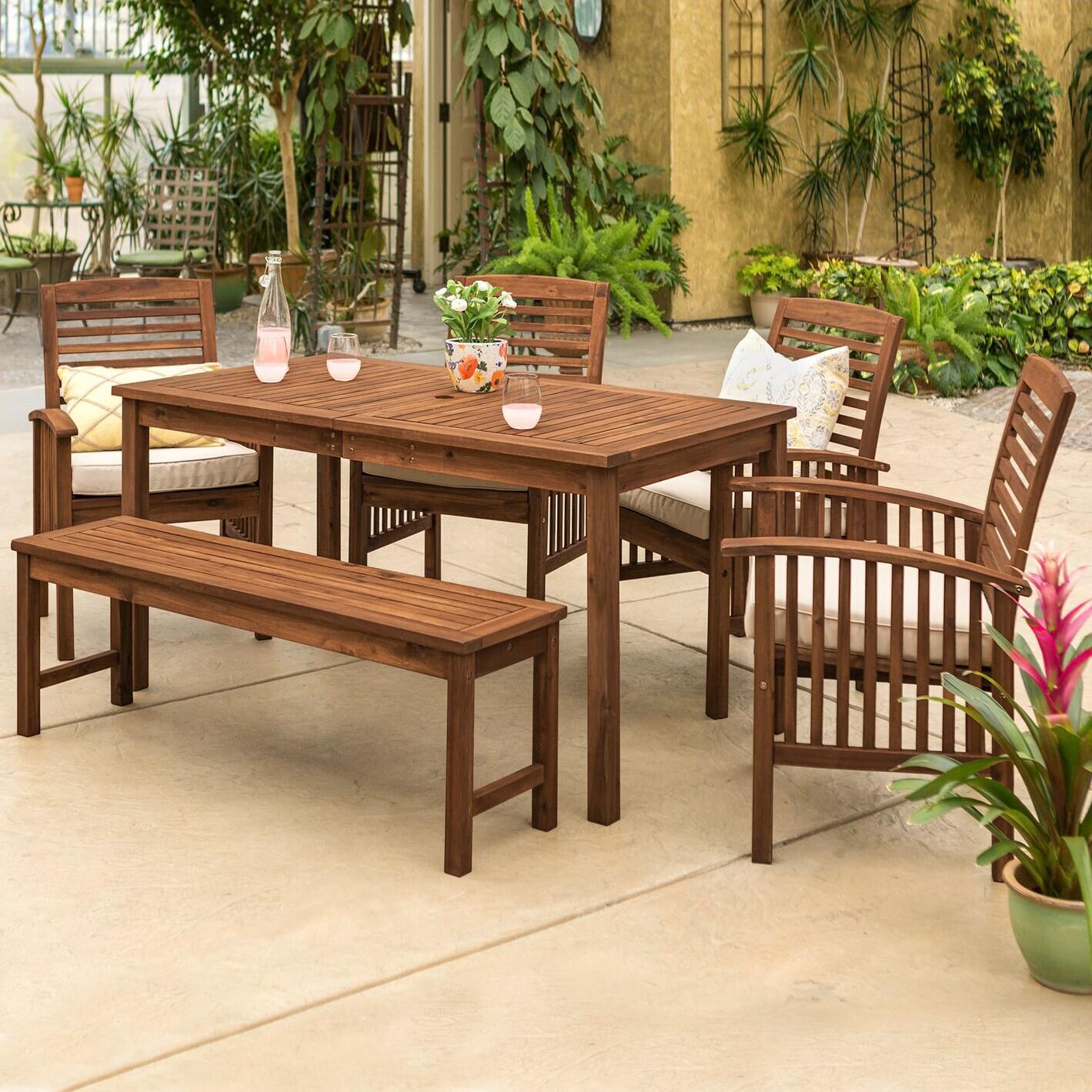 Midland 6 Piece Dark Brown Acacia Patio Dining Set W/ 60 X 34 Inch