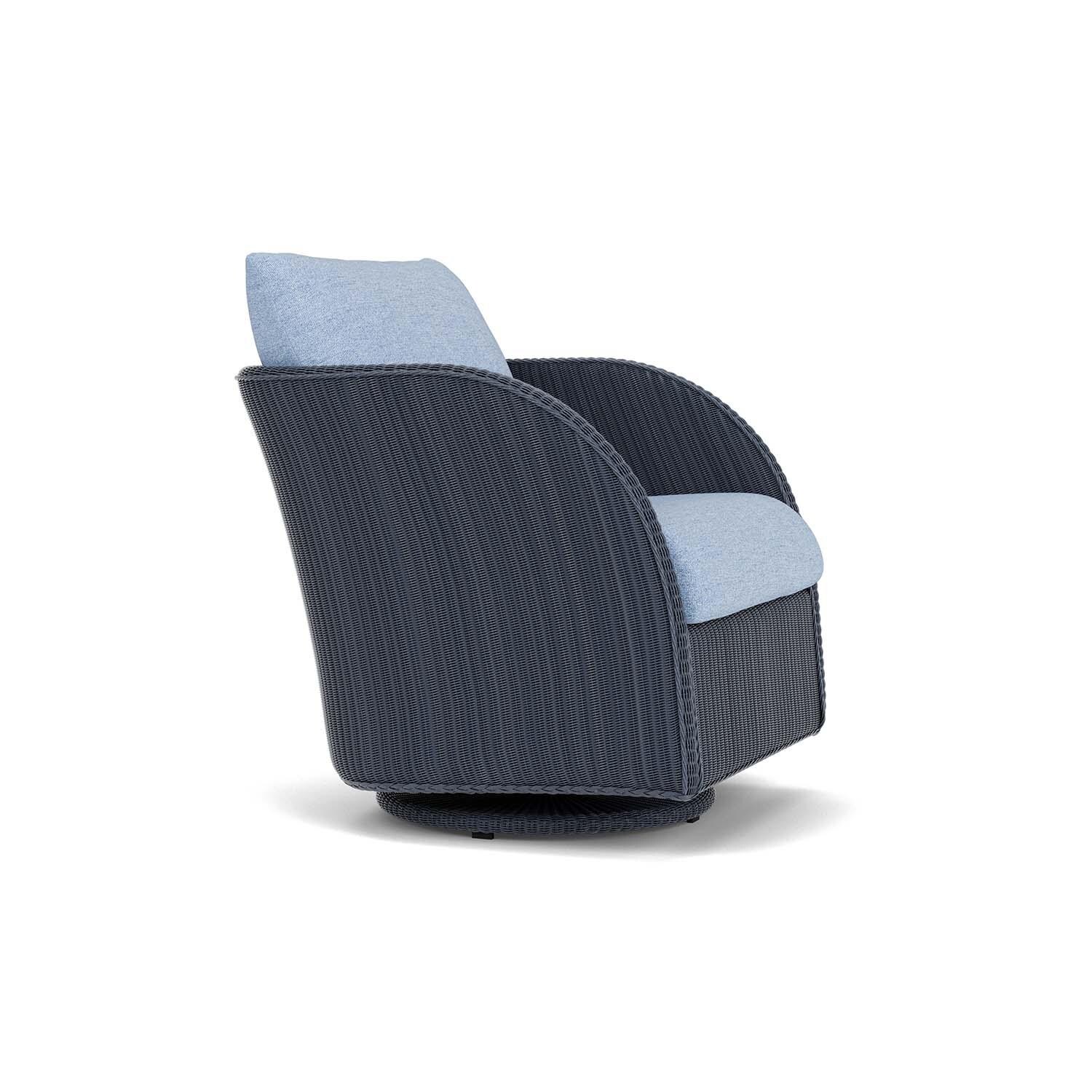 Lloyd Flanders Essence Swivel Glider Lounge Chair W/Demo Skyway Fabric - Denim Blue Finish - Angled thumbnail