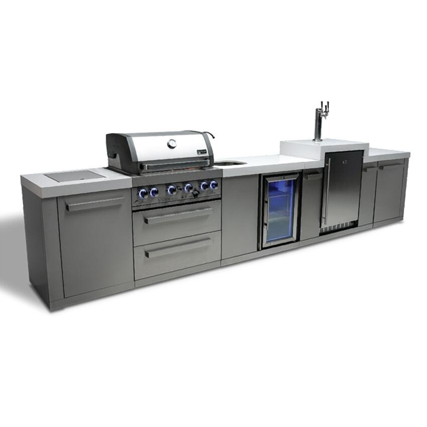 Mont Alpi Original Series 14 Ft Propane Outdoor Kitchen Island w/ Side Burner, Beverage Center & Kegerator