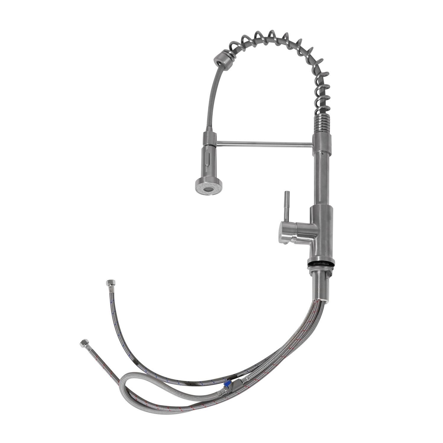 BBQGuys Signature BBQ-K102 Traditional Stainless Steel Outdoor Single Handle Pre-Rinse Coil-Spring Hot/Cold Faucet - Installation Hardware & Hoses Attached thumbnail